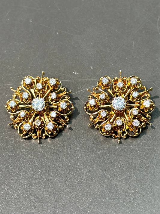 Victorian Style 14K Gold 1.90 CTW Diamond Cluster Earring