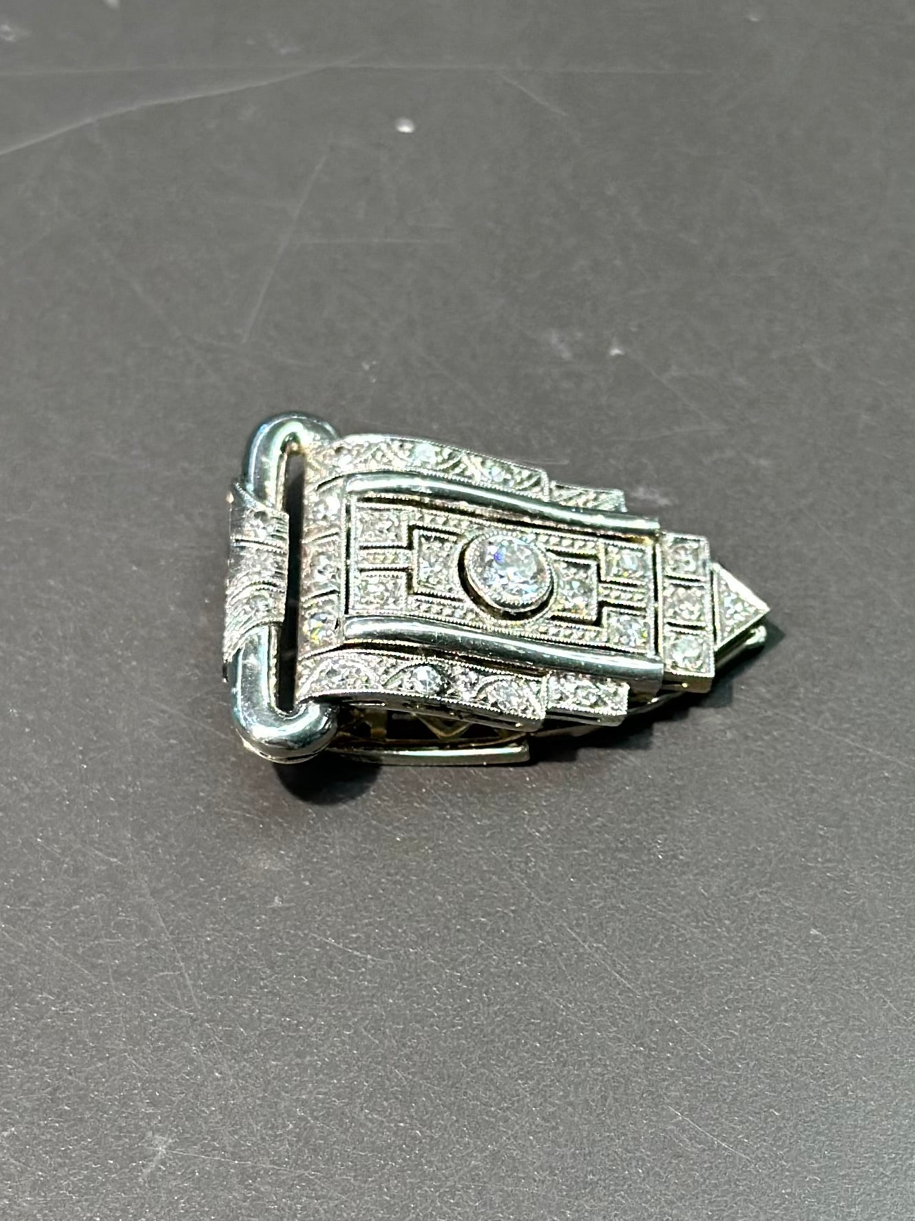 Art Deco 18K Gold Diamond Dress Clip Brooch