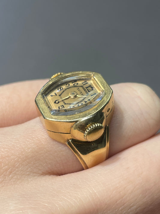 复古法式 18K 黄金工作表戒指