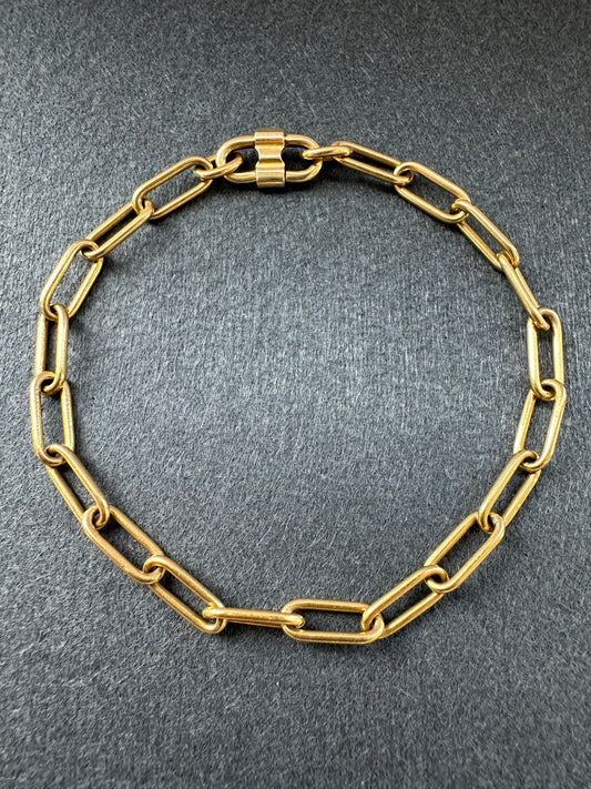 Vintage 18K Gold Solid Paper Clip Chain Bracelet