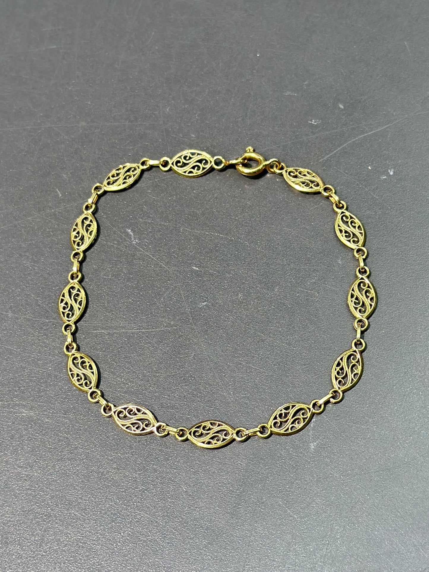 复古 18K 金花丝手链