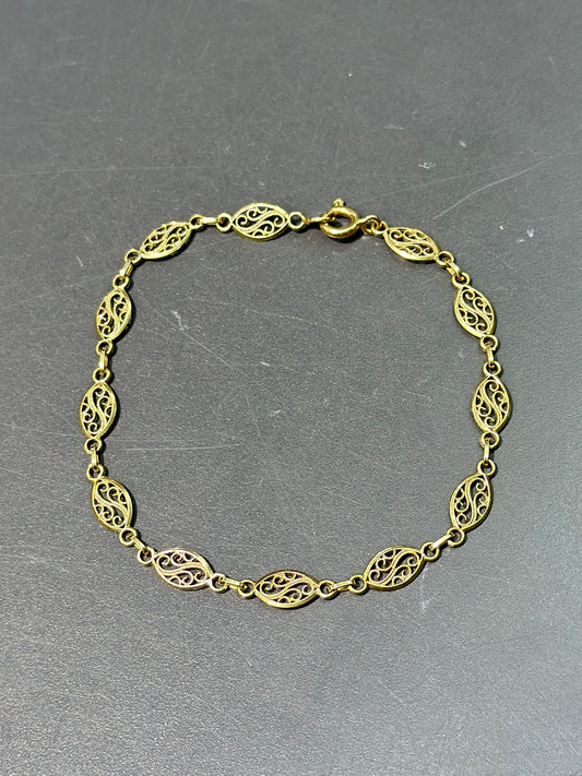 复古 18K 金花丝手链