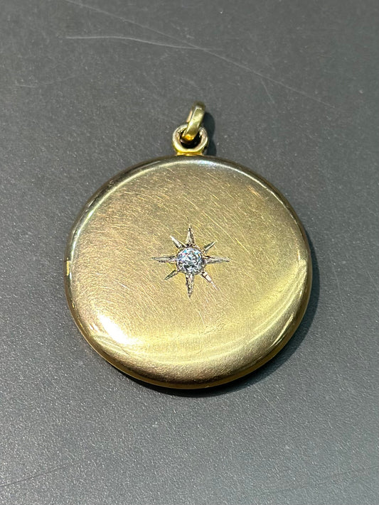 [ON RESERVE] Antique 14K Gold 0.38 CTW Diamond Starburst Circle Locket