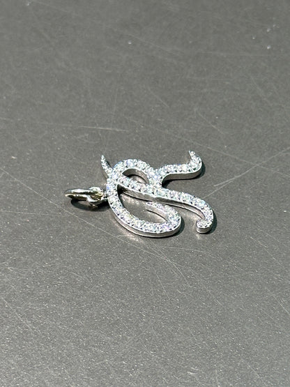 14K 白金钻石 R 字母吊饰