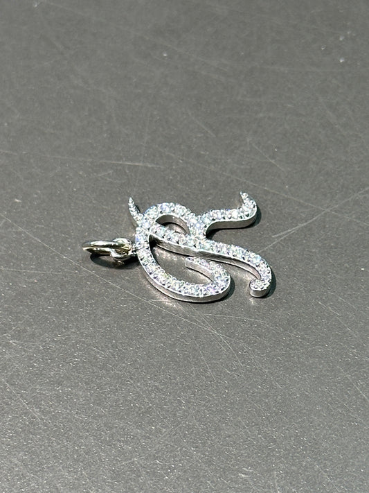 14K 白金钻石 R 字母吊饰