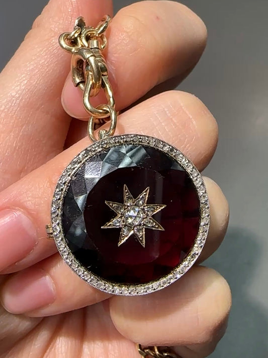 古董 14K 黄金钻石石榴石星光吊坠胸针