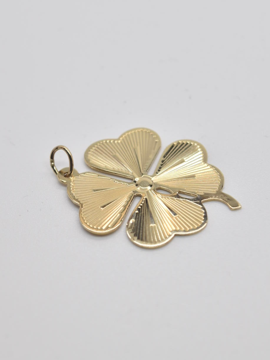 Vintage 14K Gold Extra Large Engine Turned Clover Pendant