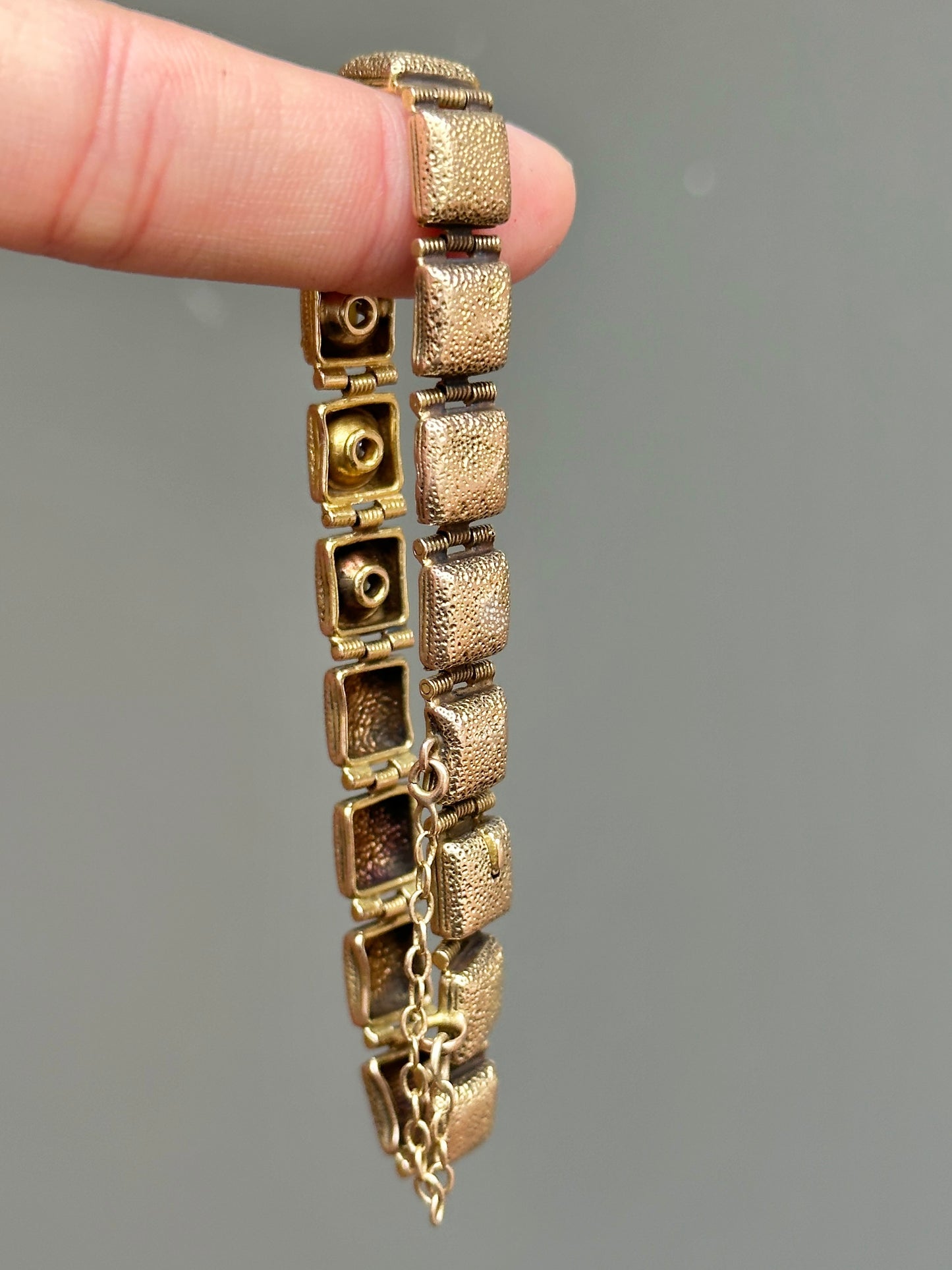 Victorian 14K Gold Opal and Diamond Square Button Bracelet