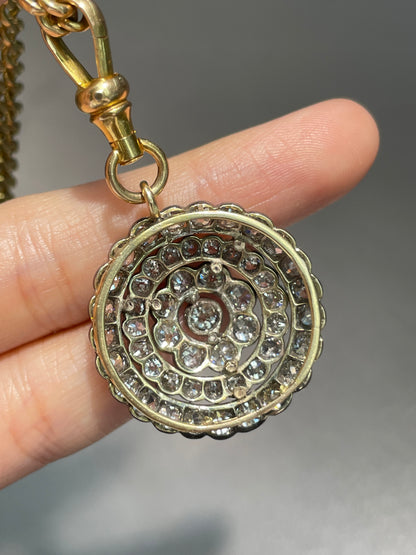 Antique 14K Silver 4.32 CTW Diamond Circle Cluster Pendant