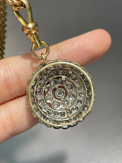 Antique 14K Gold 4.32 CTW Diamond Circle Cluster Pendant
