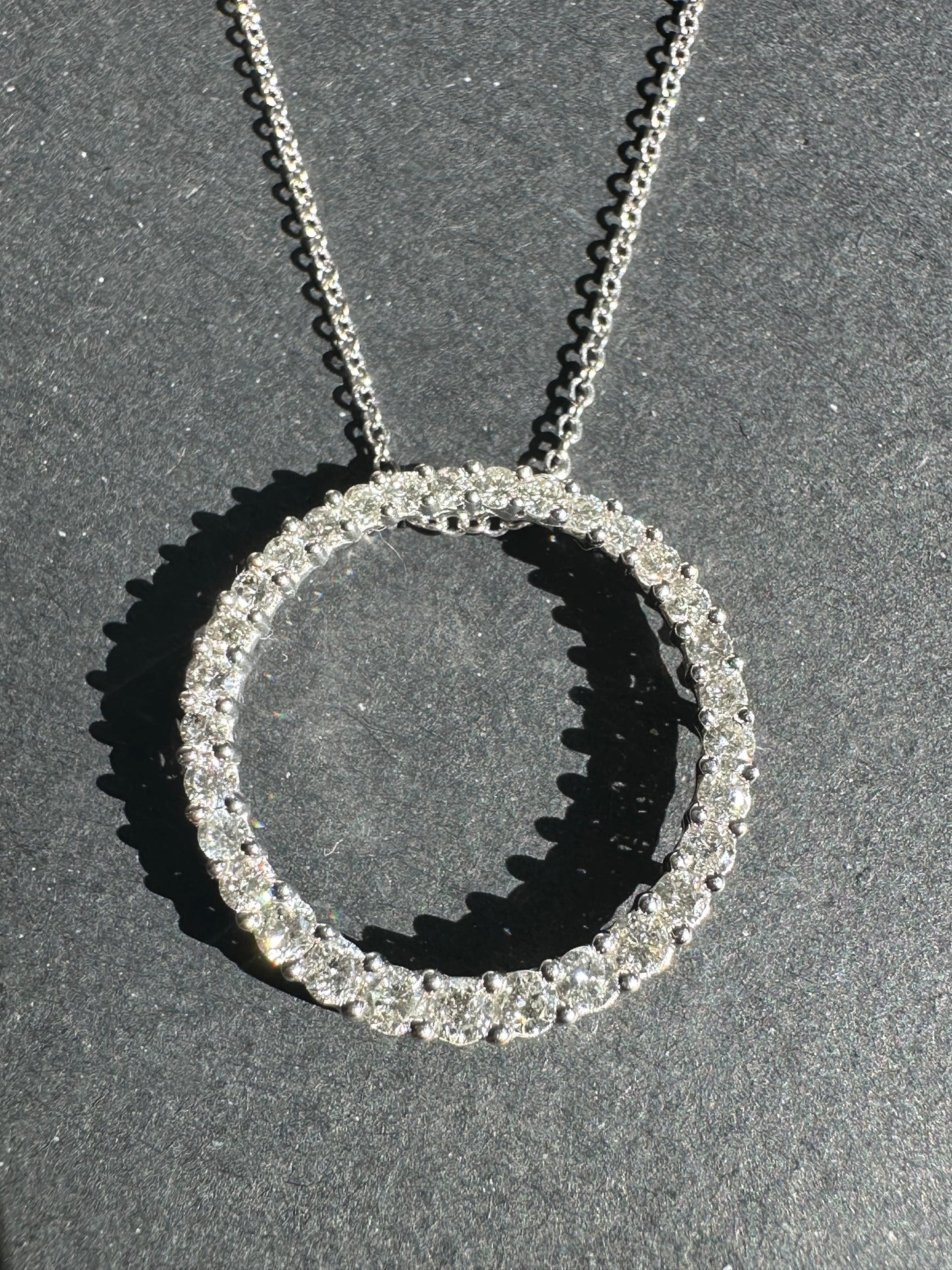 14K White Gold Diamond Open Circle Pendant