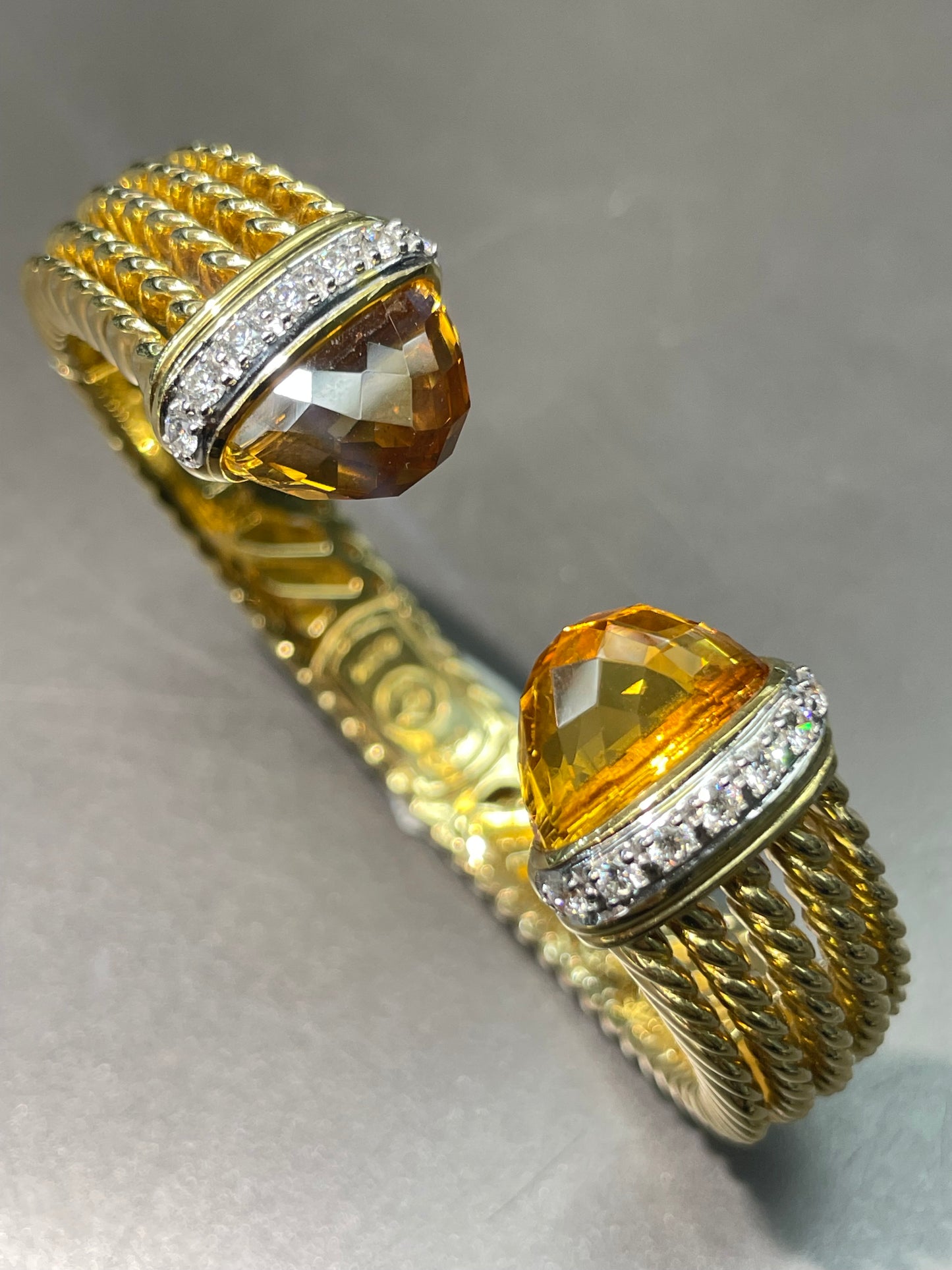 David Yurman 18K Gold Citrine Diamond Bypass Bangle Bracelet