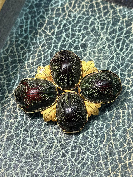 Antique Egyptian Revival 22K Gold Scarab Brooch