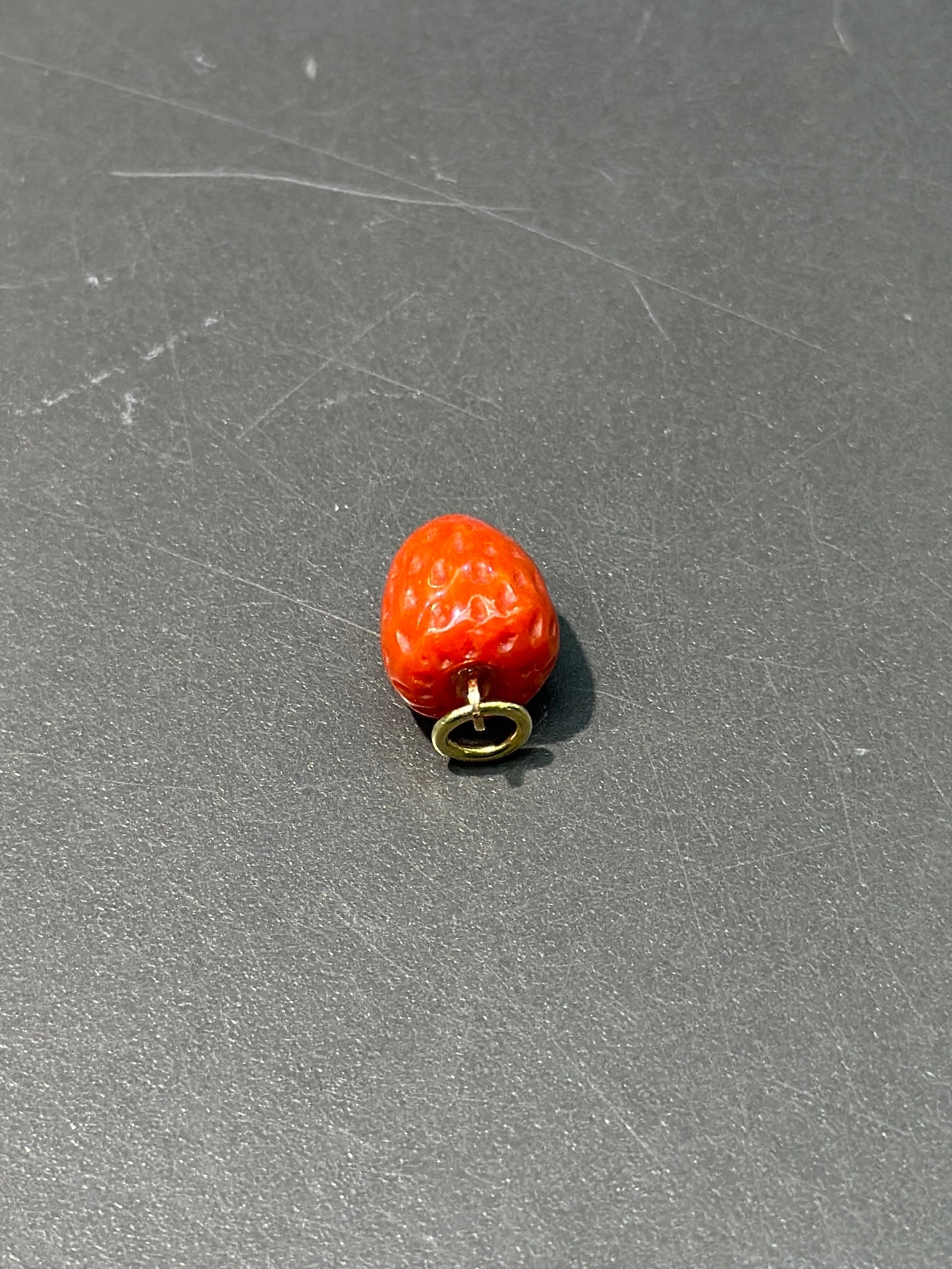 18K Gold Large Coral Strawberry Charm