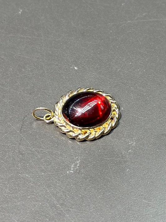 Vintage 9K Gold Garnet Cabochon Charm