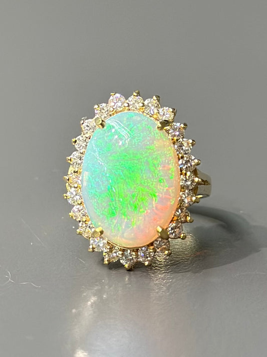 14K Gold Opal Diamond Halo Ring SZ 6.5