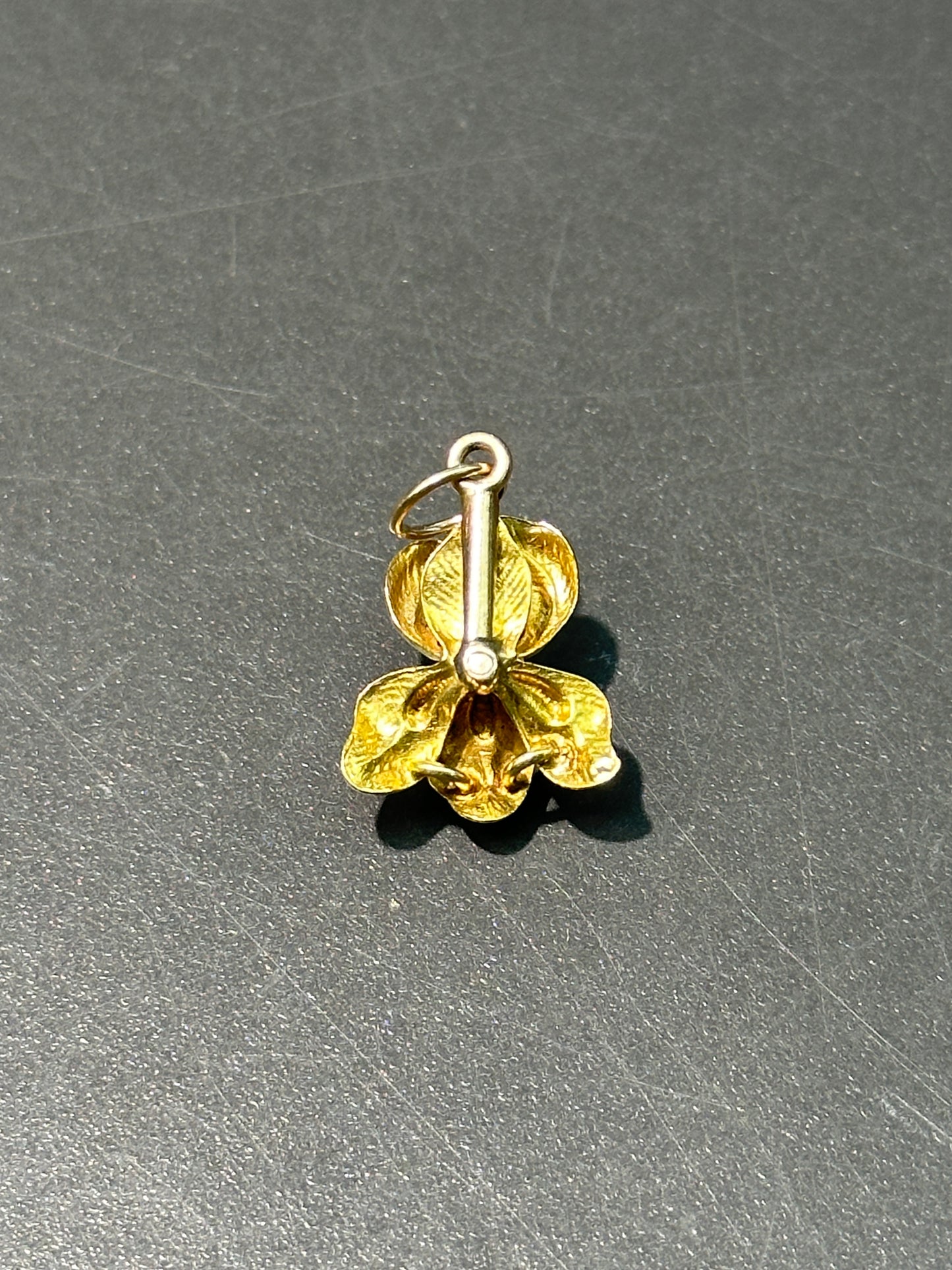 Art Nouveau 14K Gold Pink Iris Enamel Flower Charm