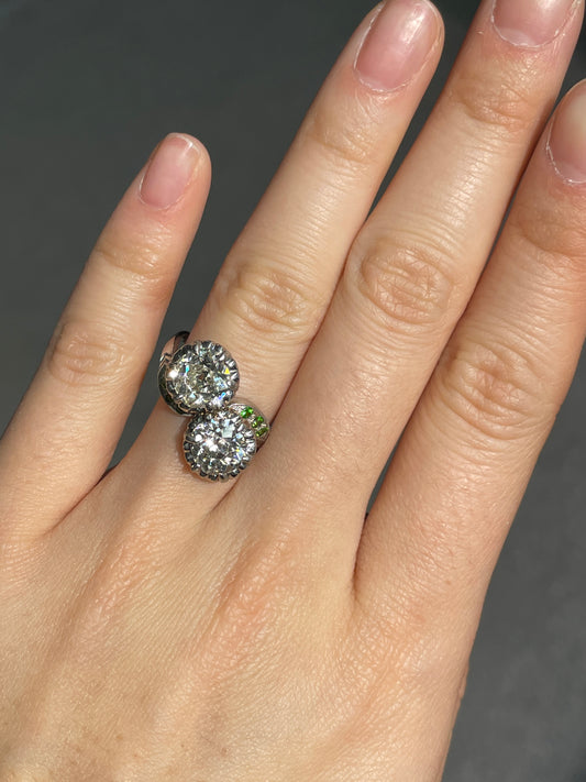 Antique Platinum 2.70 CTW Diamond Demantoid Garnet Toi Et Moi Ring