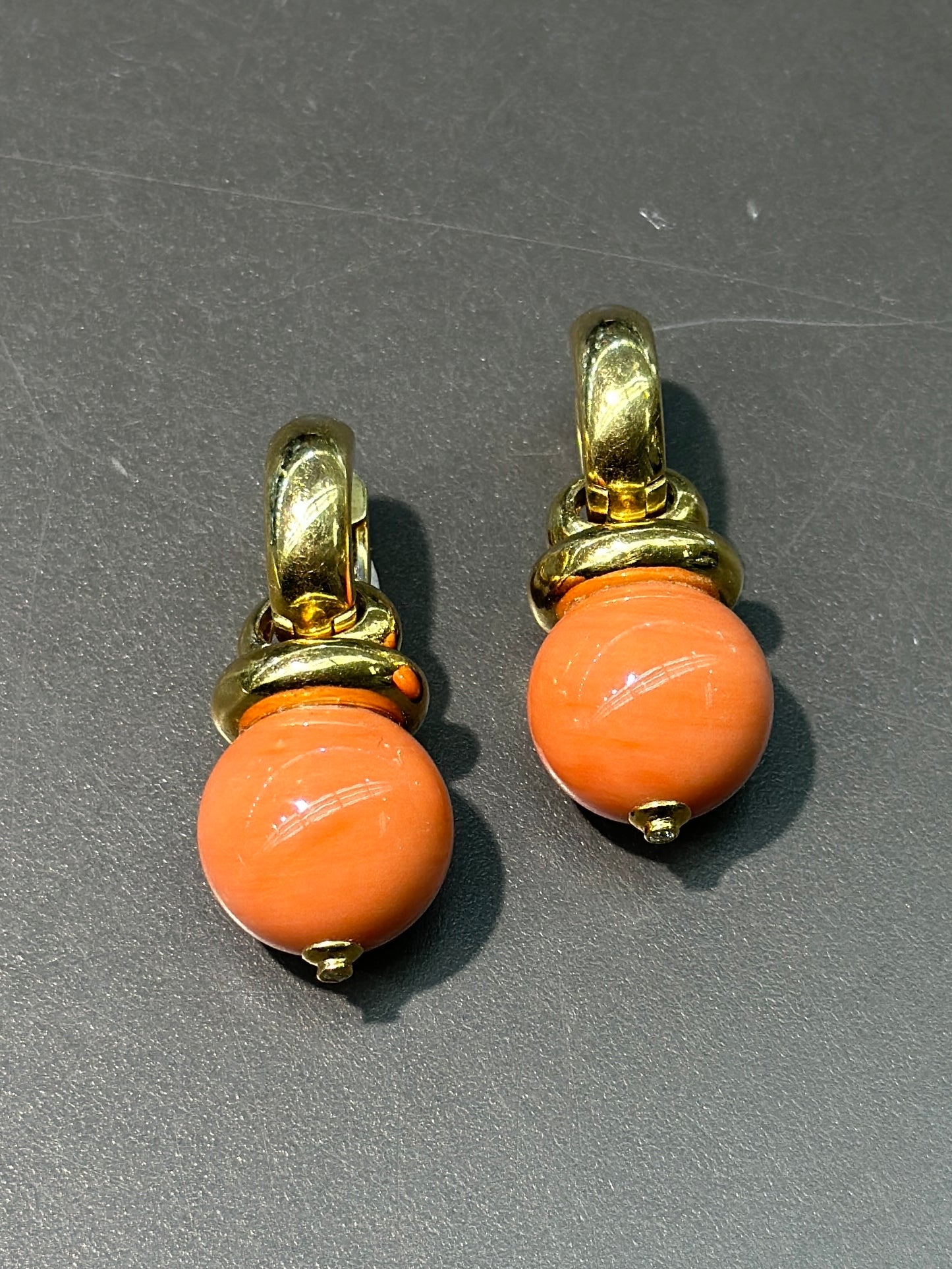 14K Gold Diamond Coral Drop Earring