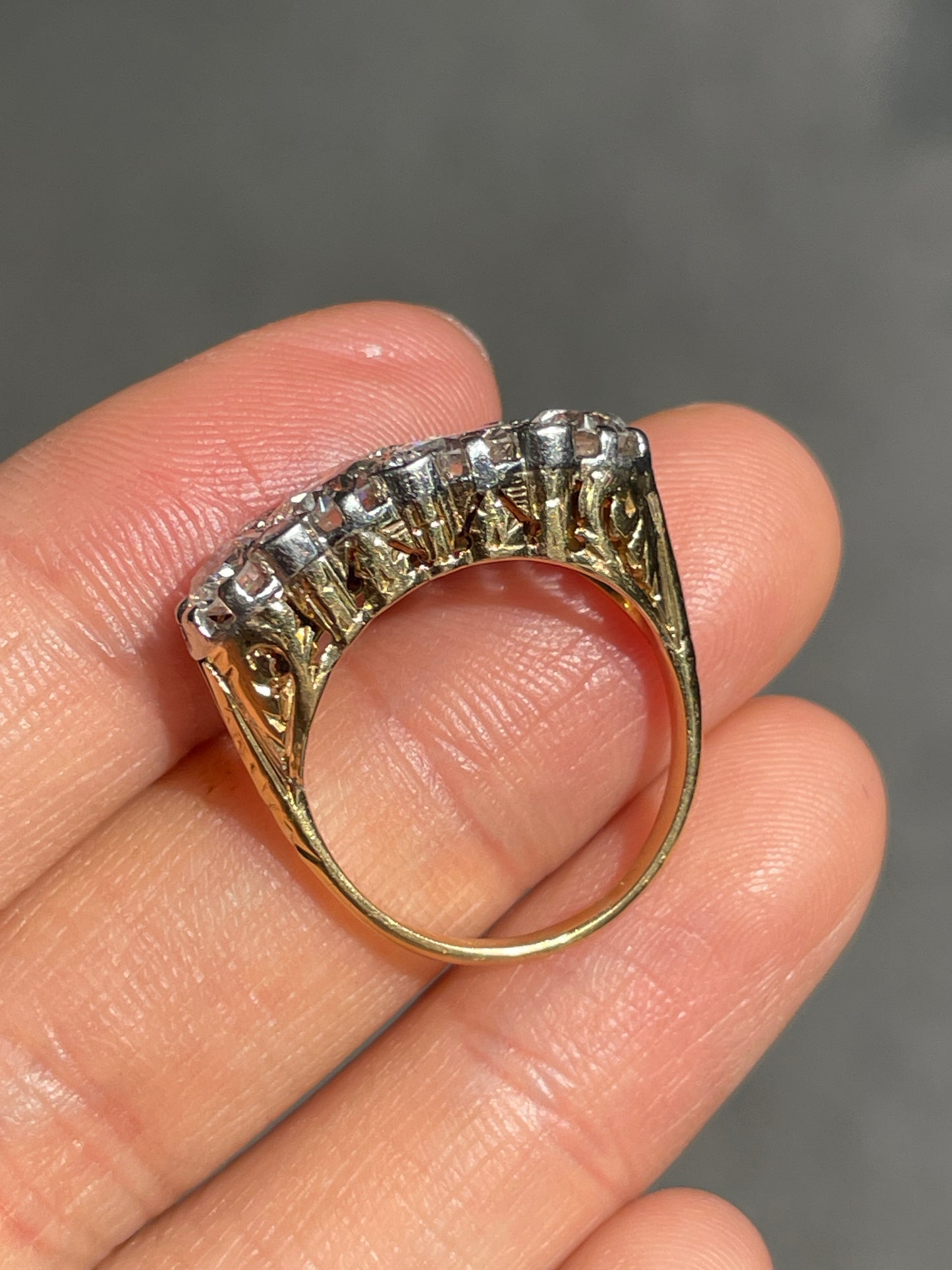 Antique 18K Yellow Gold Topped Platinum 2.62 CTW Four Stone Diamond Ring