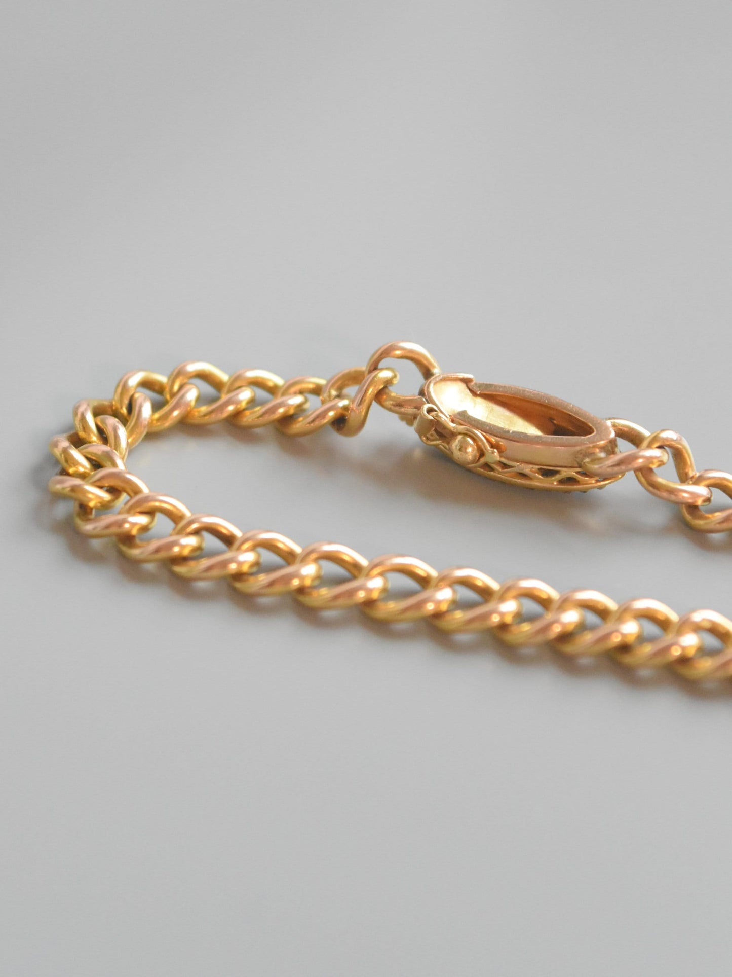 Antique French 18K Gold Sapphire Diamond Curb Link Bracelet