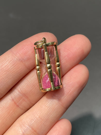 Vintage 14K Yellow Pink Sand Hourglass Charm