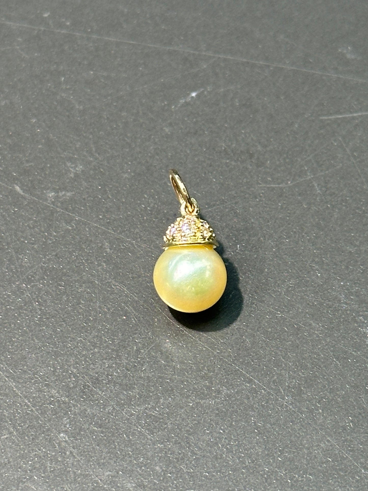 14K Gold Yellow Pearl Diamond Charm