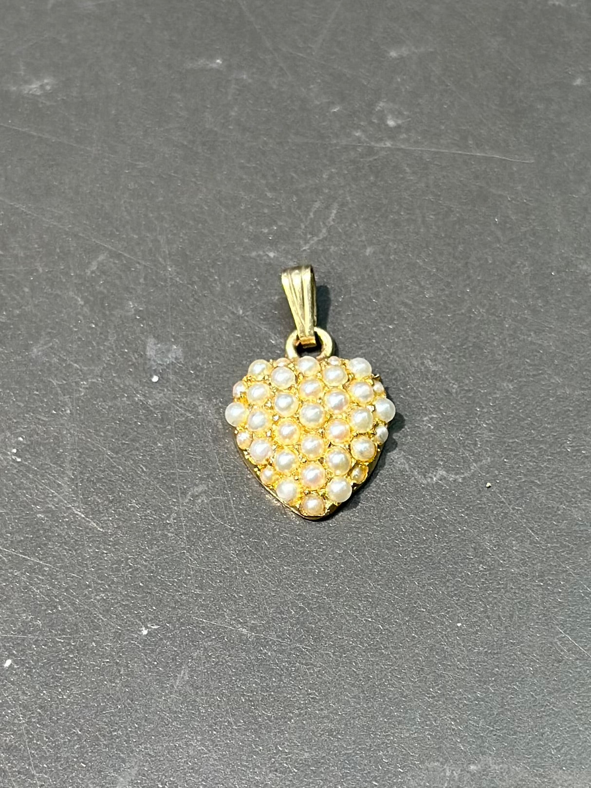 Victorian 14K Gold Seed Pearl Heart Cluster Charm