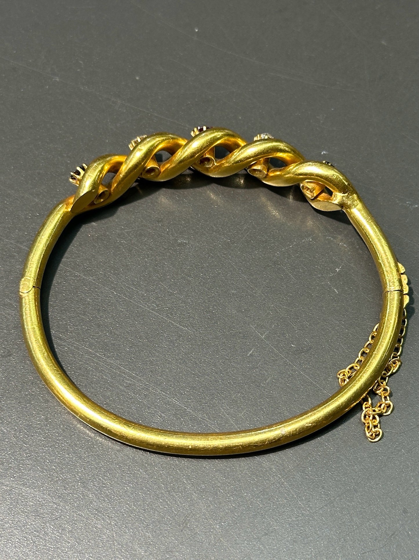 古董 18K 金天然蓝宝石钻石红宝石手镯