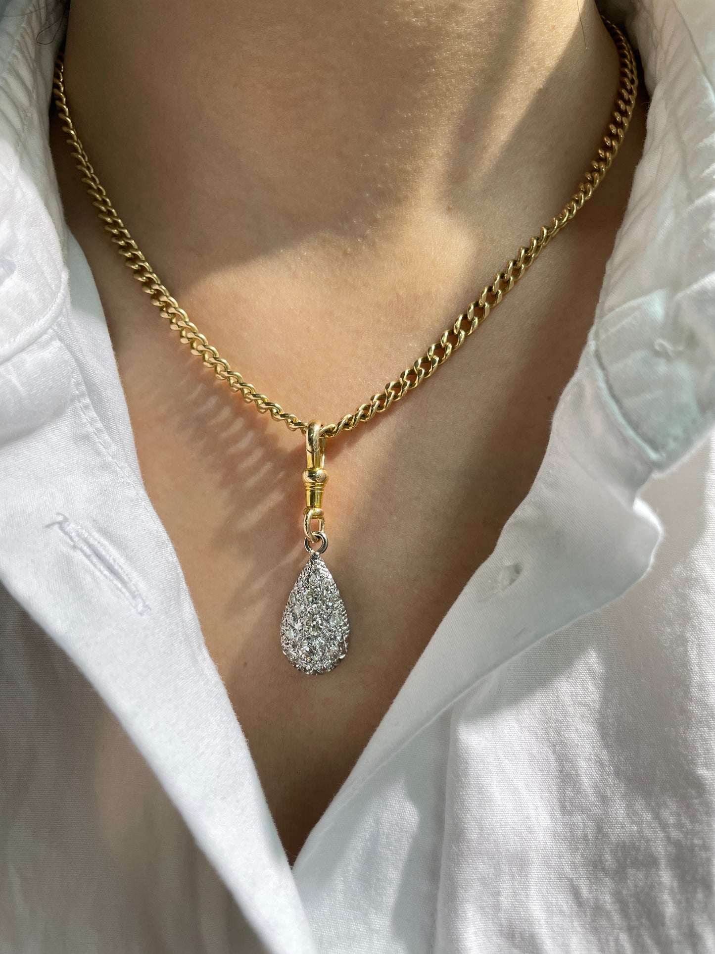 Antique 14K Gold 1.34 CTW Diamond Drop Pendant