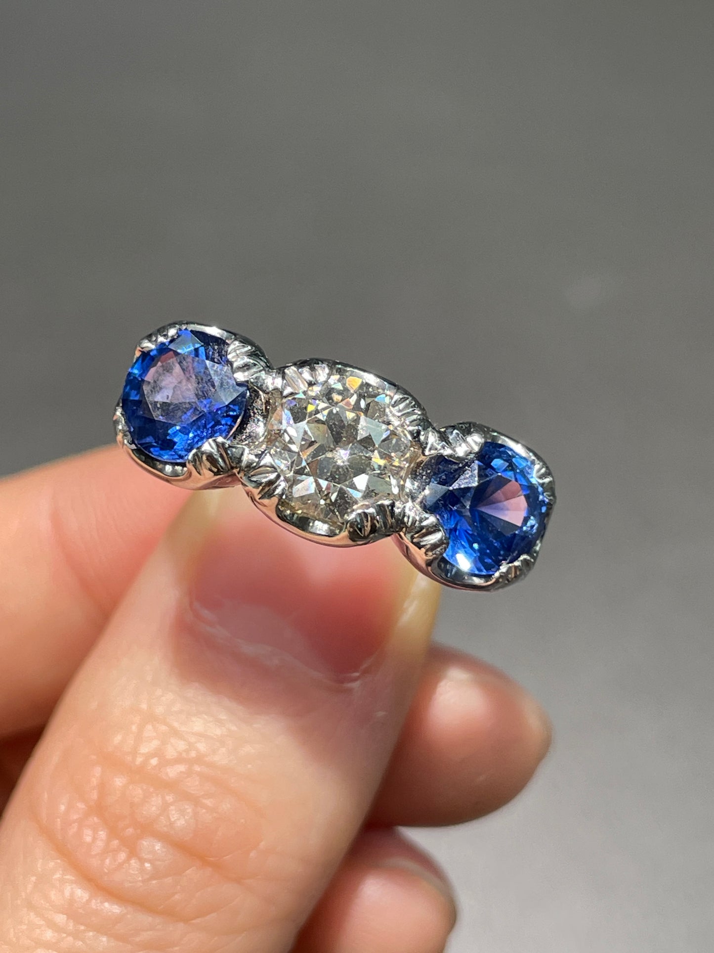 Platinum 1.41 CTW Diamond Ceylon Sapphire Three Stone Ring