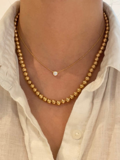 Vintage 14K Yellow Gold 6.0 mm Bead Necklace