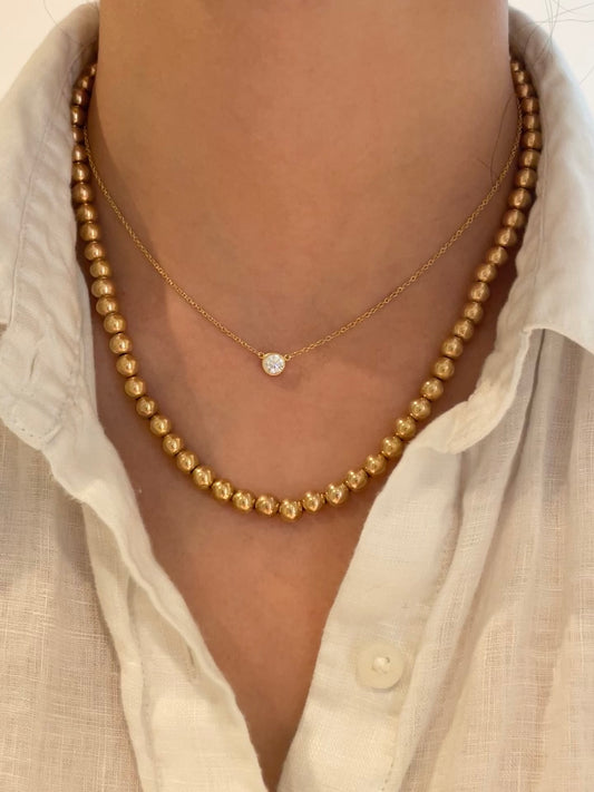 Vintage 14K Yellow Gold 6.0 mm Bead Necklace