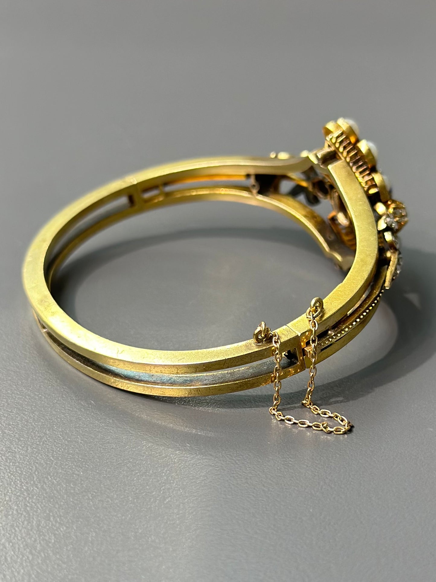 古董 14K 金蓝宝石钻石和天然古董珍珠手链