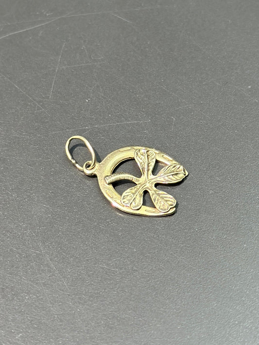 复古 14K 金马蹄三叶草吊饰