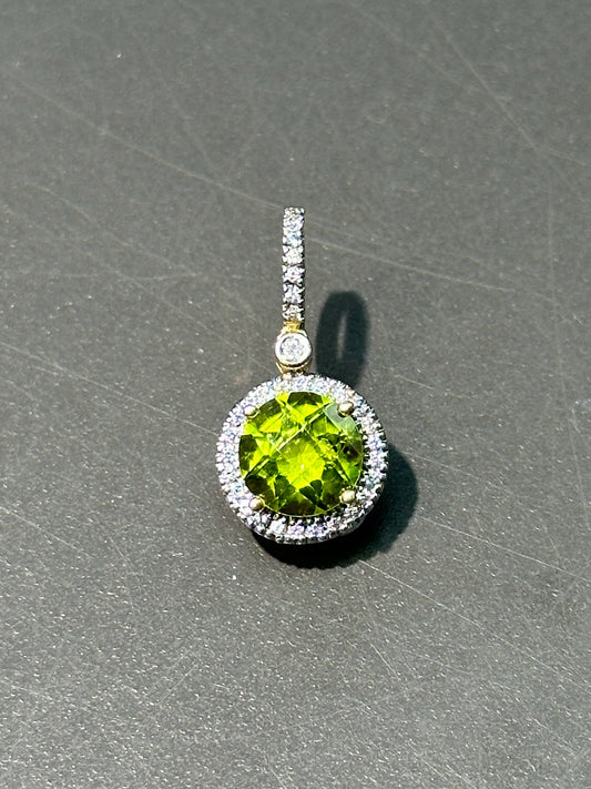 14K Gold 2.02 CTW Peridot Diamond Halo Pendant