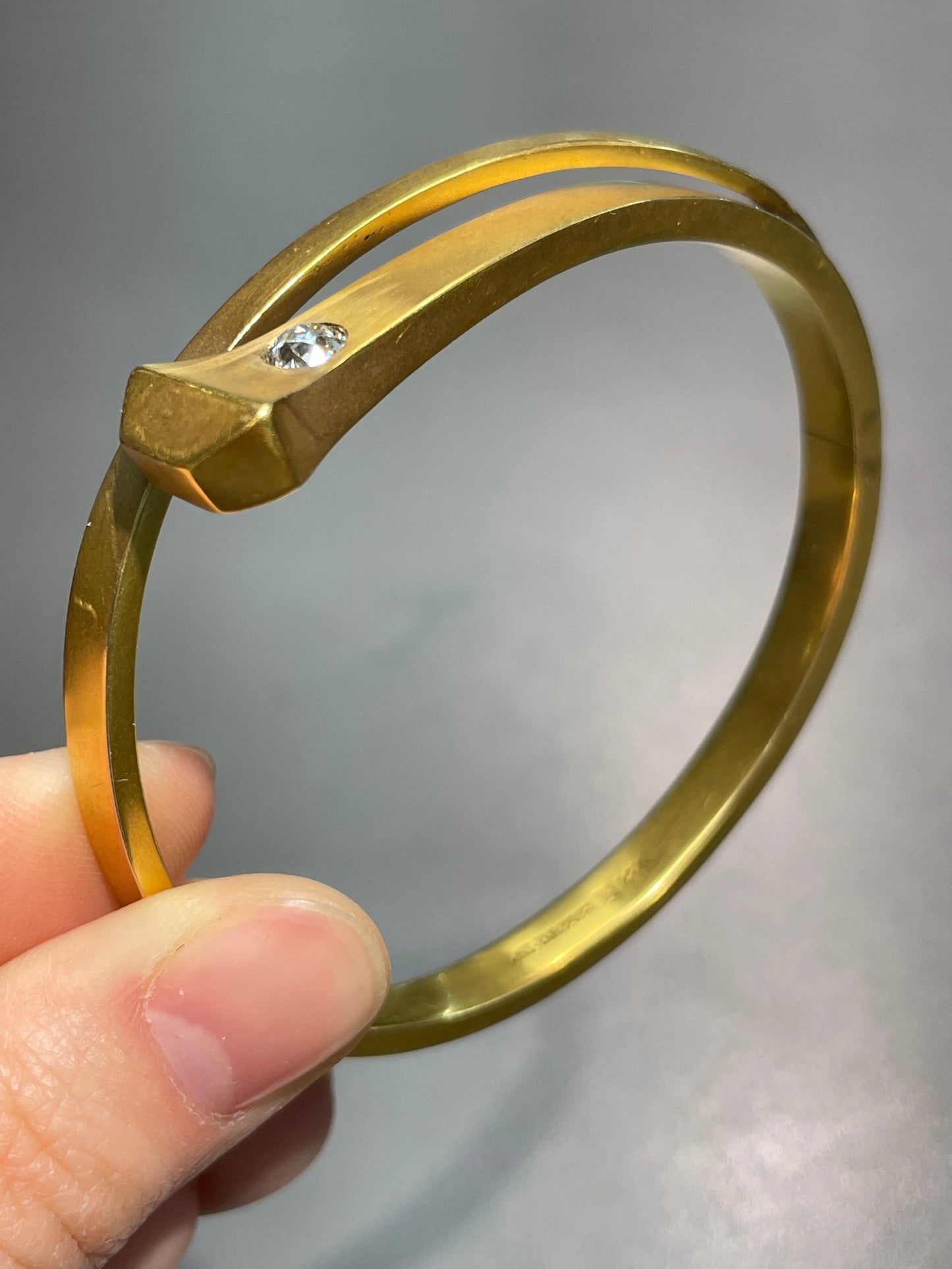 Antique  L. Fritzsche 14K Gold 0.40 CTW Diamond Nail Bangle Bracelet