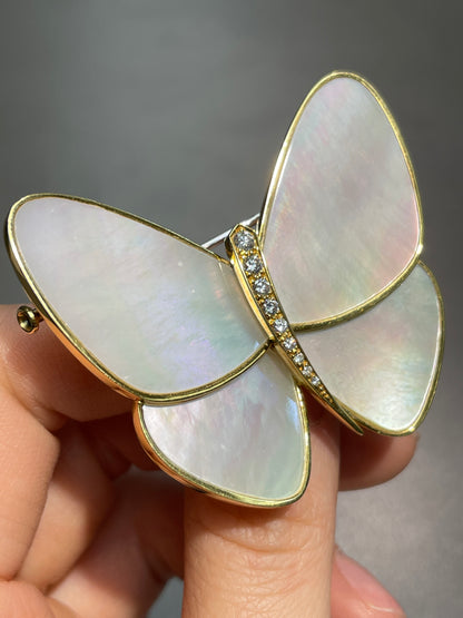 Van Cleef & Arpels 18K Gold Mother of Pearl Diamond Butterfly Brooch