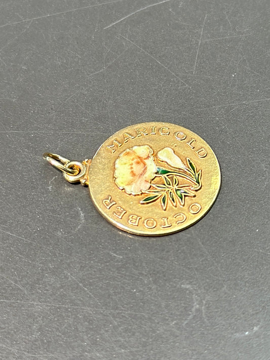 Vintage 14K Gold Marigold October Pendant