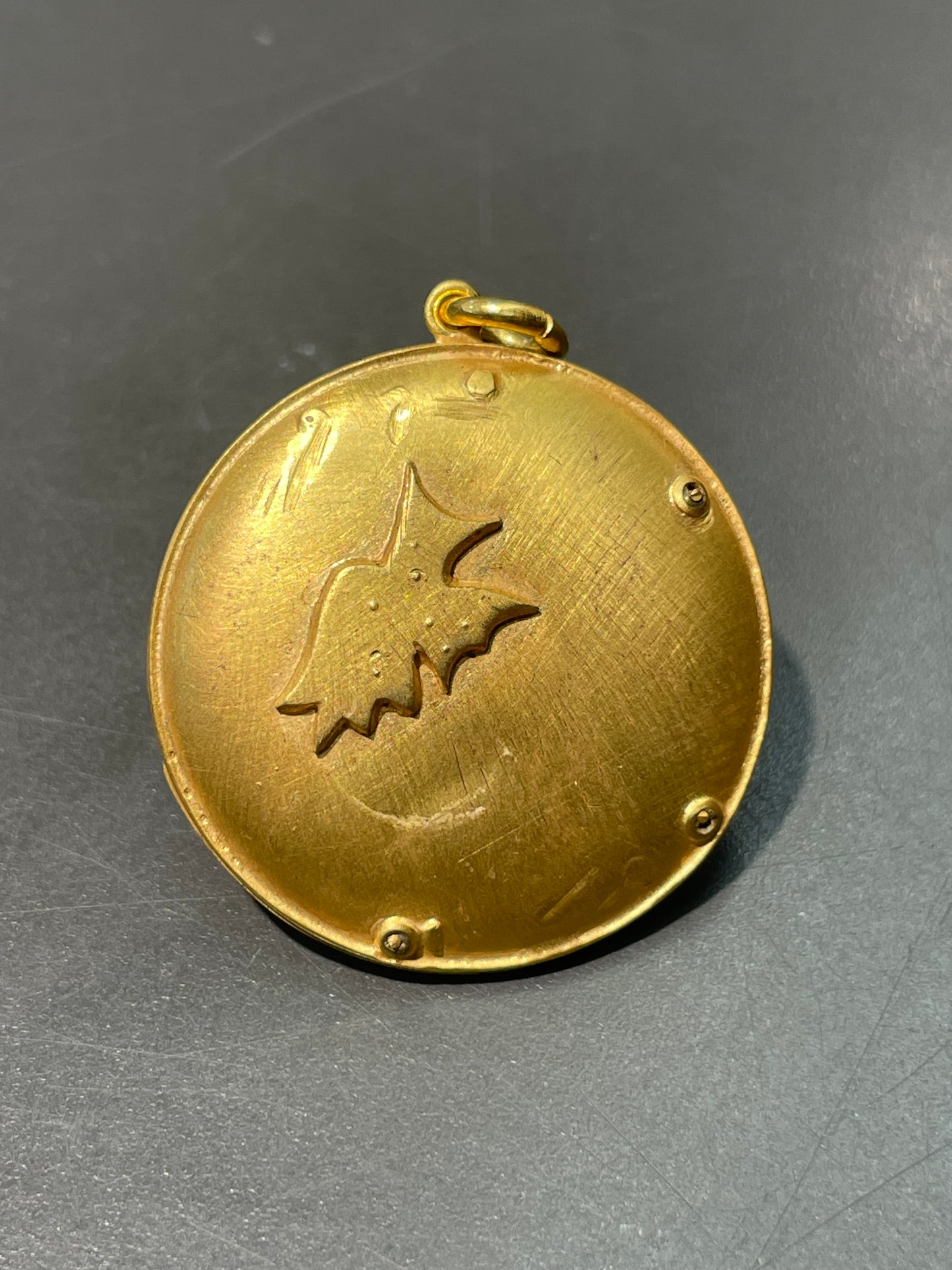 古董 14K 金钻石蝴蝶新月吊坠