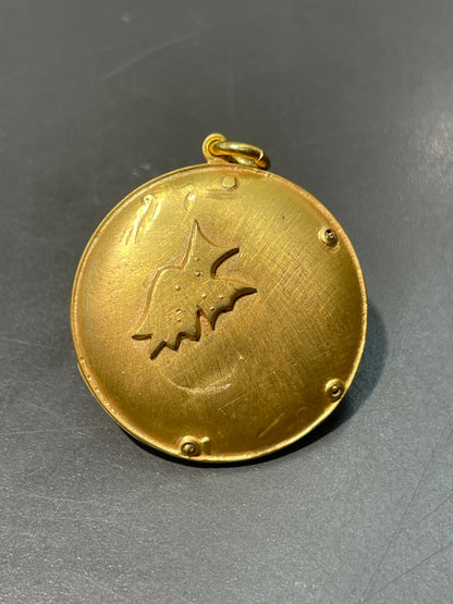 古董 14K 金钻石蝴蝶新月吊坠