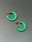 14K Yellow Gold Natural Green Jade Hoop Earrings