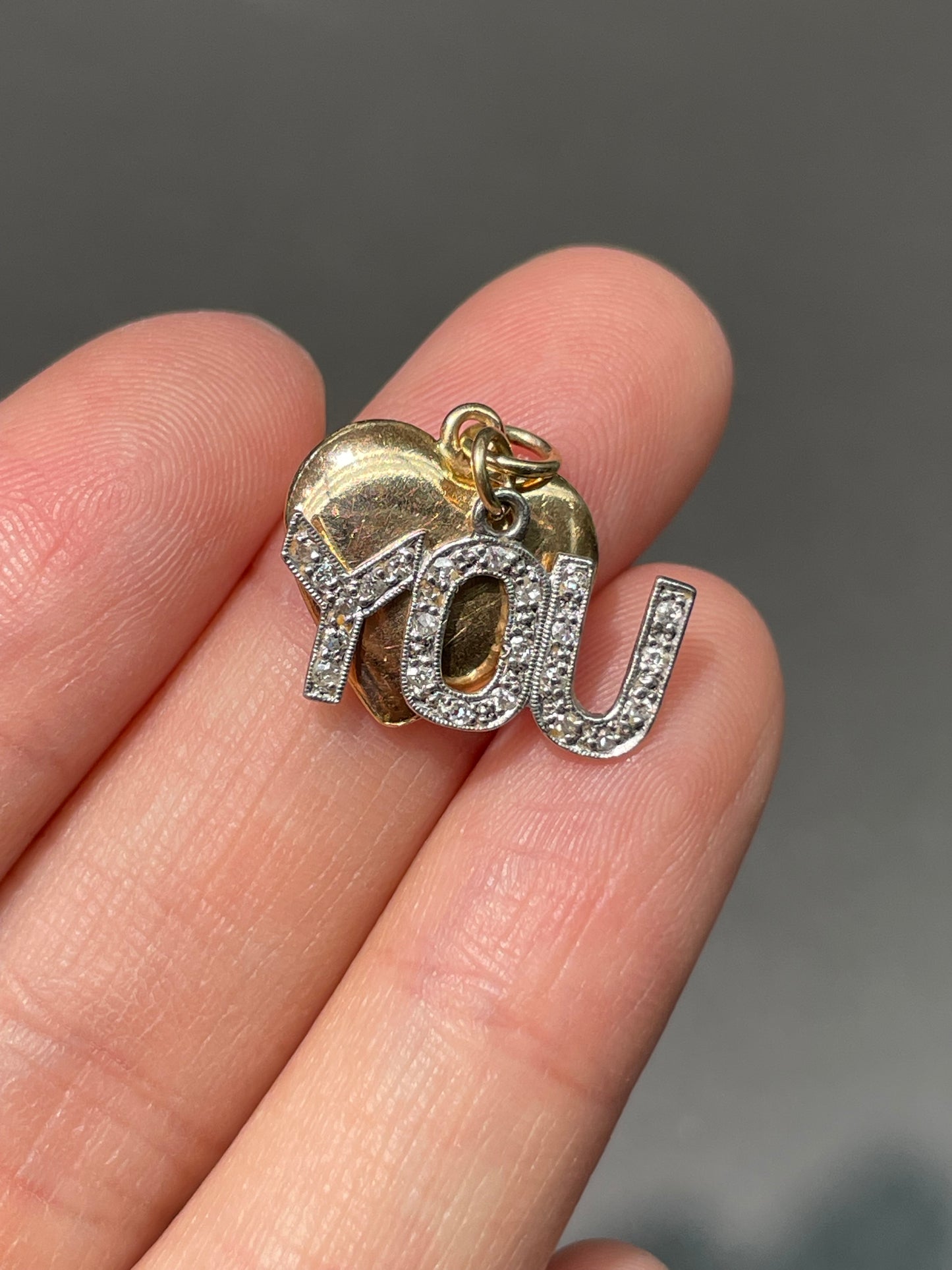 Vintage 14K Yellow Gold Diamond “Love You” Charm