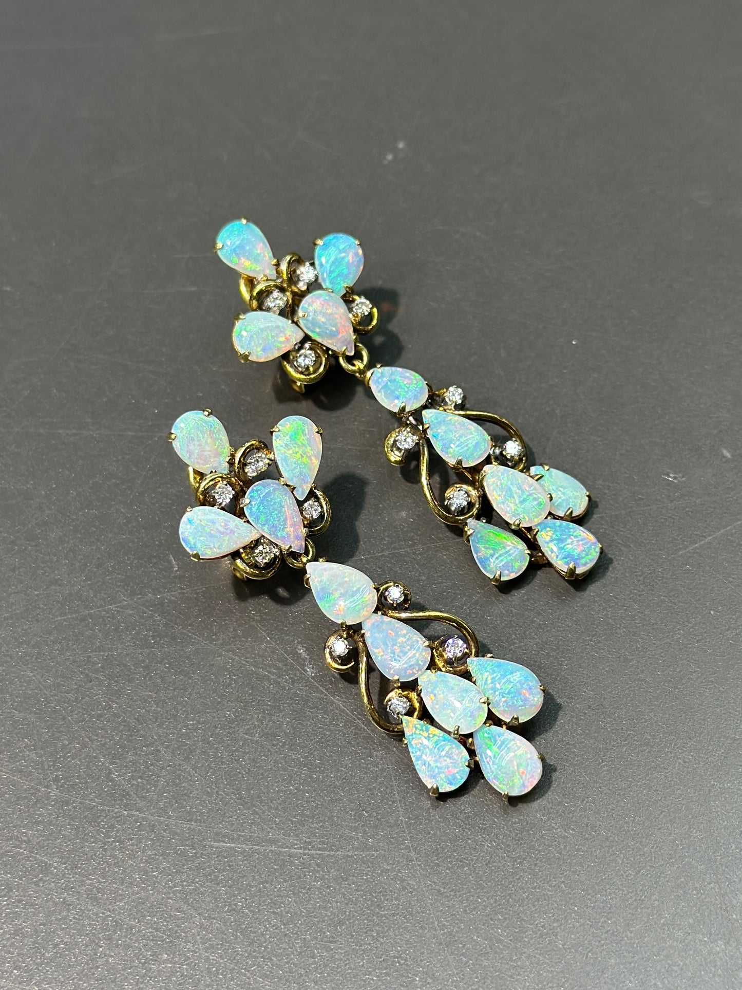 Vintage 14K Gold Opal Diamond Drop Earring