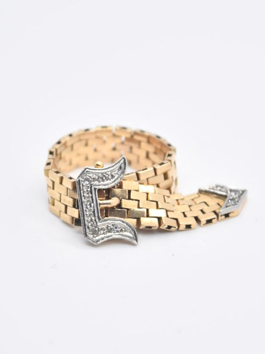 Retro 14K Gold Adjustable Diamond Buckle Belt Ring