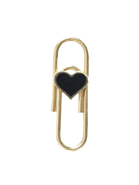14K Gold Black Enamel Heart Paper Clip Charm