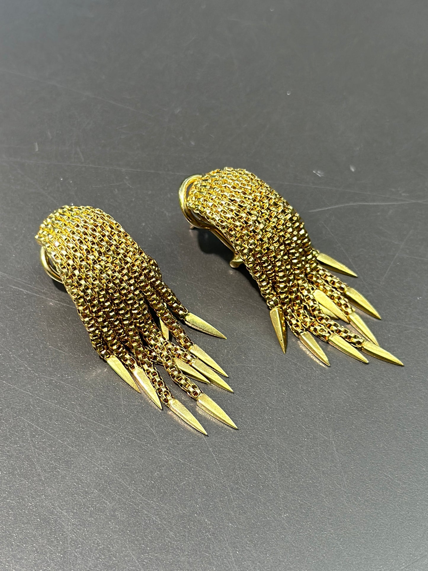 Vintage 18K Gold Spiked Tassel Fringe Earrings