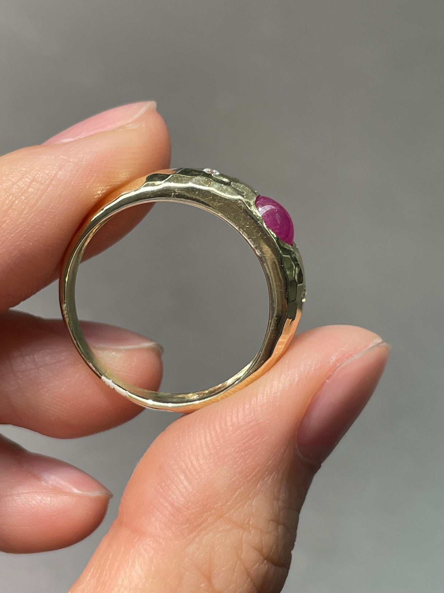 14K Yellow Gold Ruby Diamond Gypsy Ring