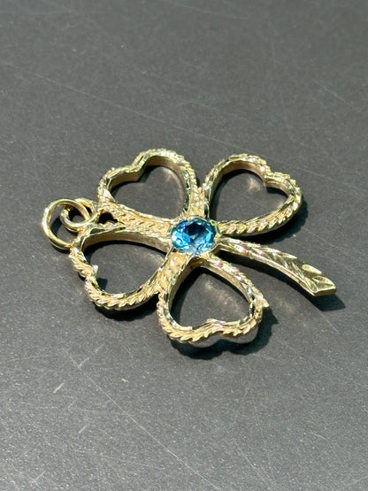 Vintage Large 14K Gold Topaz Flour Leaf Clover Charm Pendant