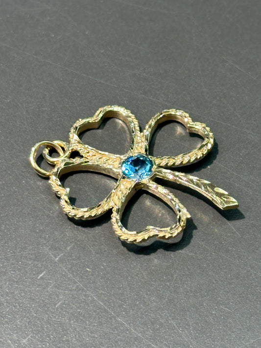 Vintage Large 14K Gold Topaz Flour Leaf Clover Charm Pendant